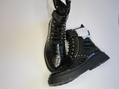 La Strada Stiefeletten Boots Stiefel Kroko Schnalle schwarz Leder