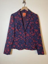 Modcloth Blue Purple Multi Color Floral Brocade Ruffle Peplum Blazer Jacket Sz L