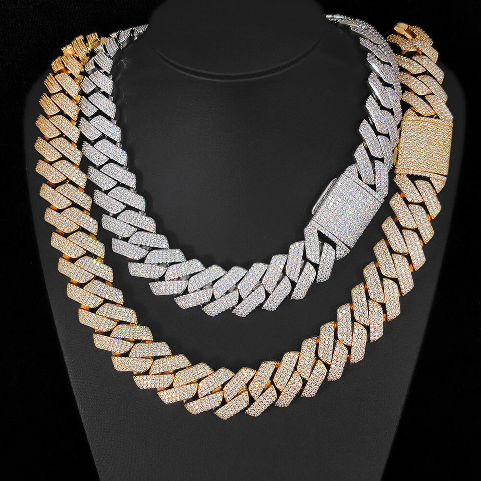 Pulseras collar cadena cubana romboide circón hip hop 25 mm chapadas en oro Foto 4 de 4