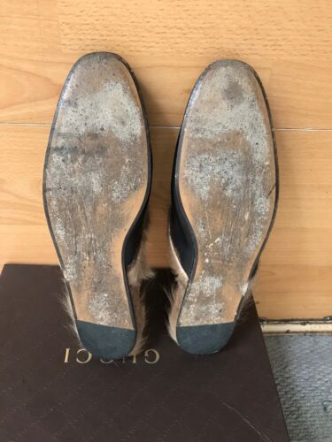 Gucci Princetown Black Leather Mens Slipper Horsebit Loafers Fur Shoe Uk 8 - Picture 11 of 13