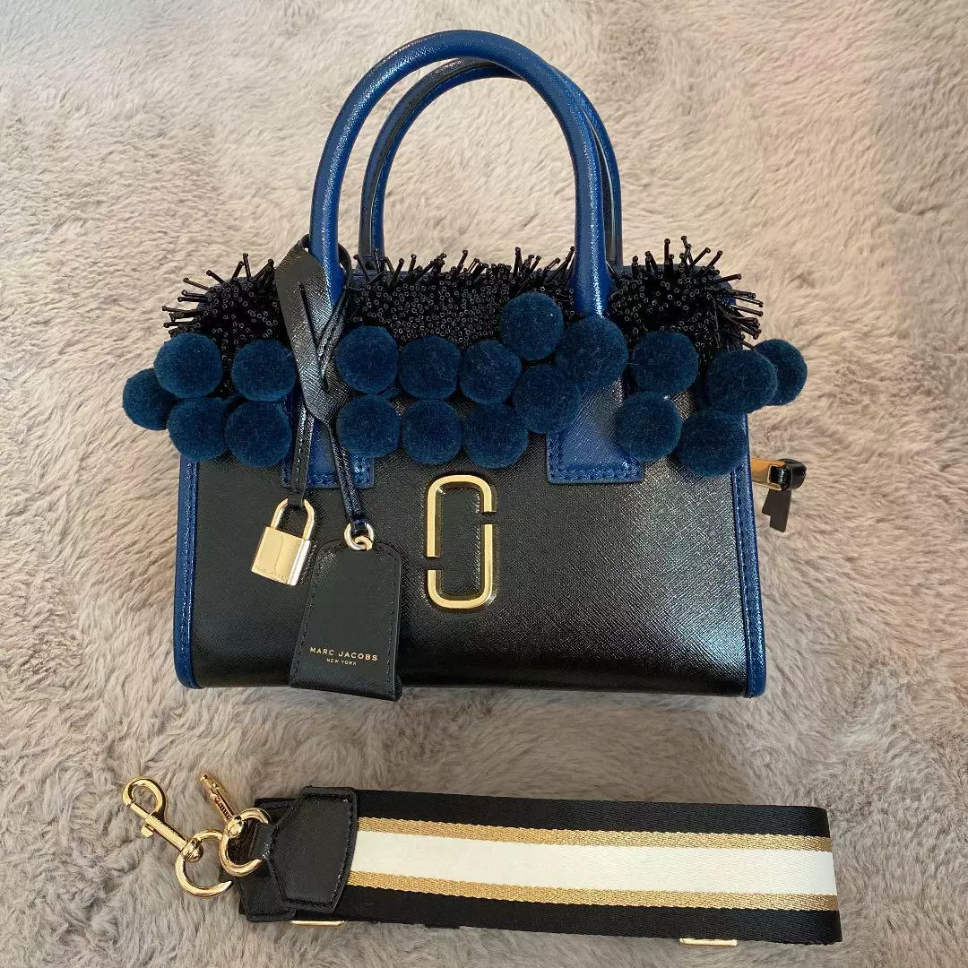 Marc Jacobs Little Big Shot Beads & Poms 2way Bag Black Navy New