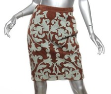 VALENTINO BOUTIQUE VINTAGE Womens Floral Brown Suede Straight Skirt S
