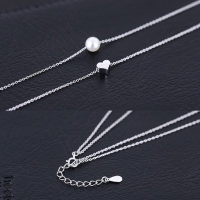 925 Sterling Silver Adjustable Two Layer Heart Pearl Pendant