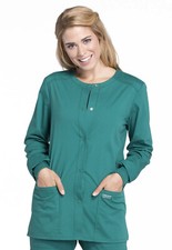 Cherokee Workwear Scrubs Snap Front Warm Up Jacket WW340 HUN Hunter Free Ship
