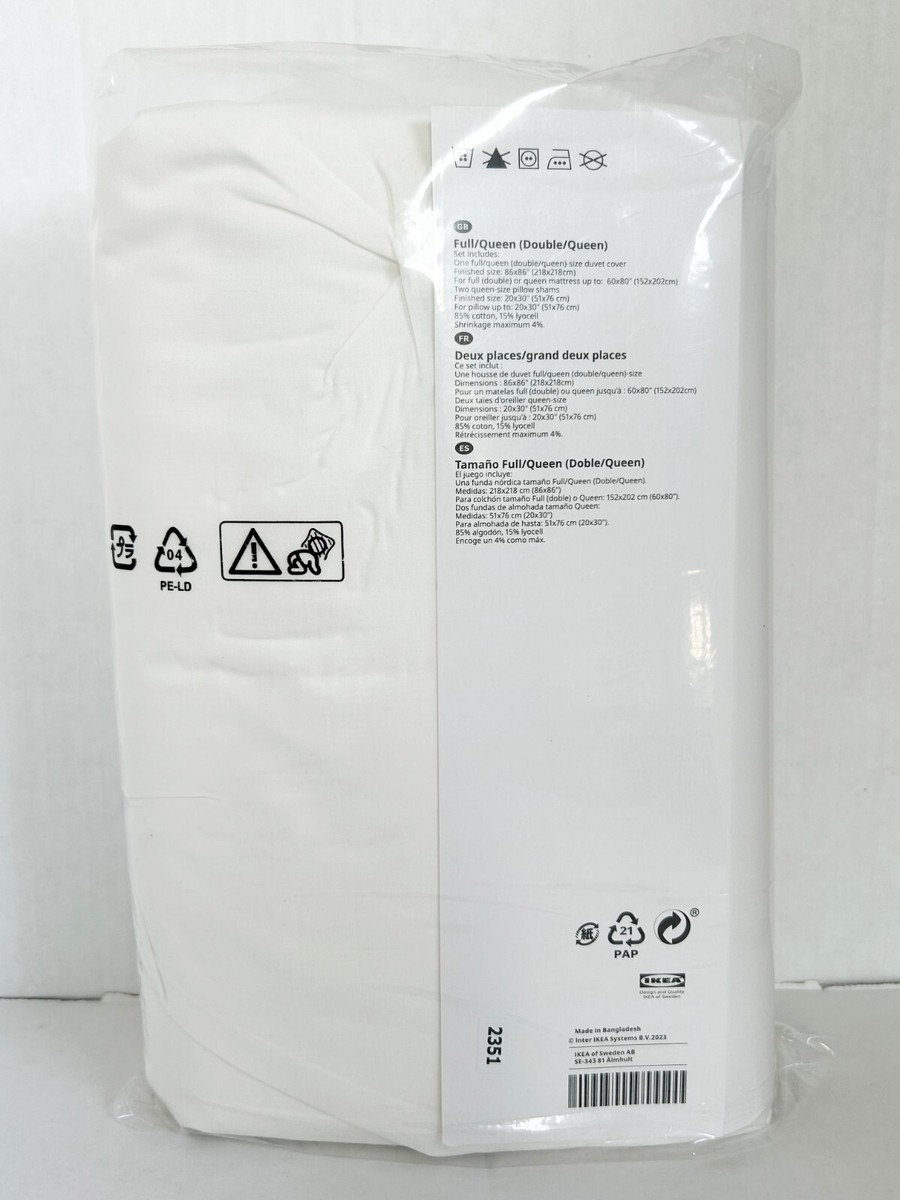 Ikea TRUBBTAG Full/Queen Duvet cover and pillowcases, white