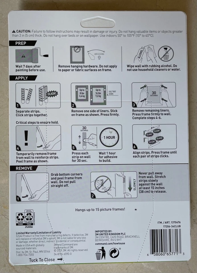 Tiras para colgar cuadros 3M Command 34 pares 68 tiras grandes sostienen 16 libras Foto 2 de 4