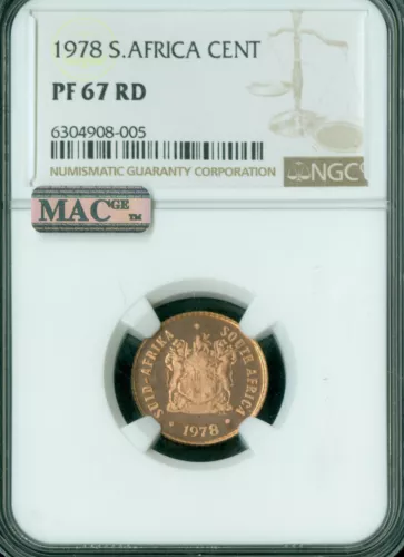1978 SOUTH AFRICA CENT NGC PF67 RD CAMEO 2ND FINEST GRADE & MAC SPOTLESS *