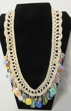 Vintage Button Necklace Crochet OLD Grandmother 25" Pastel Pink Blue Green White