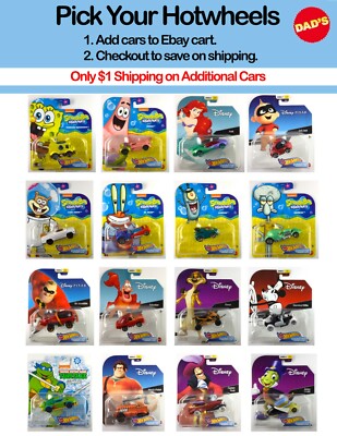 NEW Hot Wheels Disney Pixar Sponge Bob Character Cars, Elsa Frozen,You Pick Save