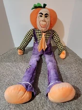 Rare Vtg Rubber Face Pumpkin Head Plush 33" Halloween Decoration Stuffins Wierd
