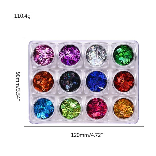 12 Color Winter Christmas Mixed White Letter Nail Glitter Sequins 3D Nail Decor - Picture 8 of 8