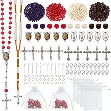 1260Pcs Wooden Bead Rosary Necklace Making Kit, Natural Wood Beads Making Set In