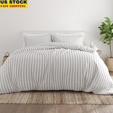 Duvet Cover Set Soft Microfiber Striped Bedding Hypoallergenic Easy Care