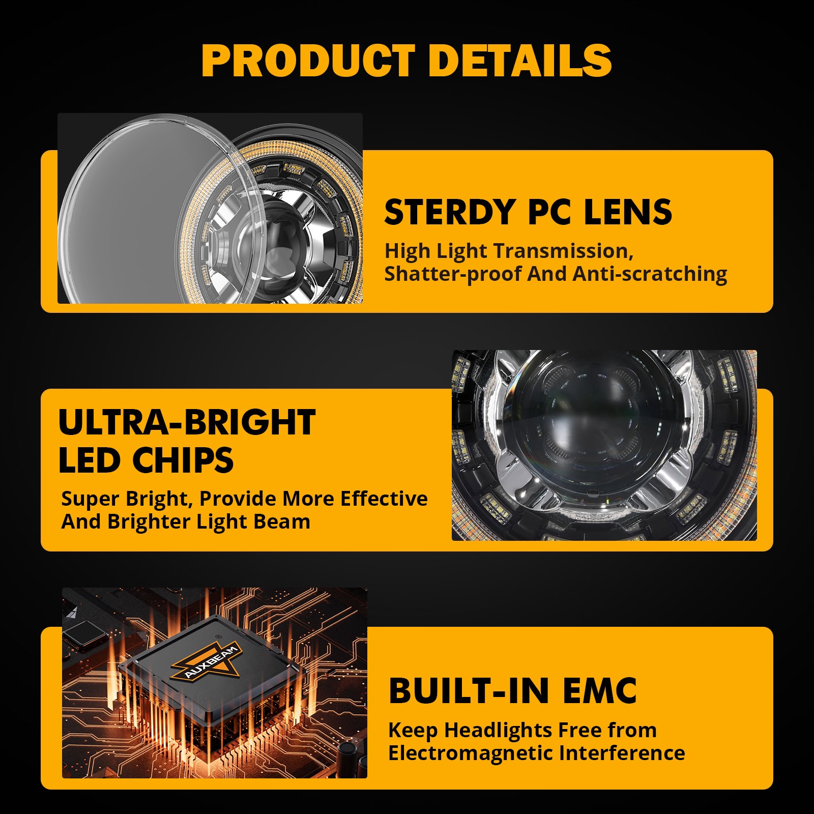 Auxbeam 7" INCH Round LED Headlight Hi/Lo Beam DRL For Jeep Wrangler JK LJ TJ CJ thumbnail 3