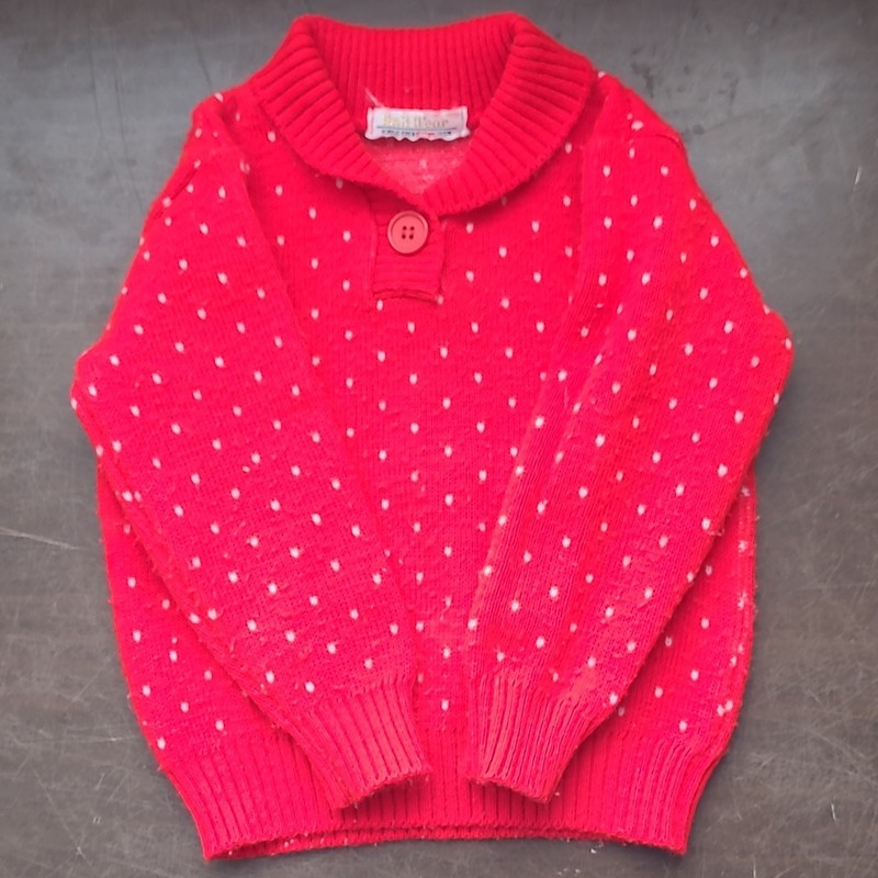 Vintage Girls Red Polka Dot Pullover Sweater 100% Acrylic Button Shawl Collar