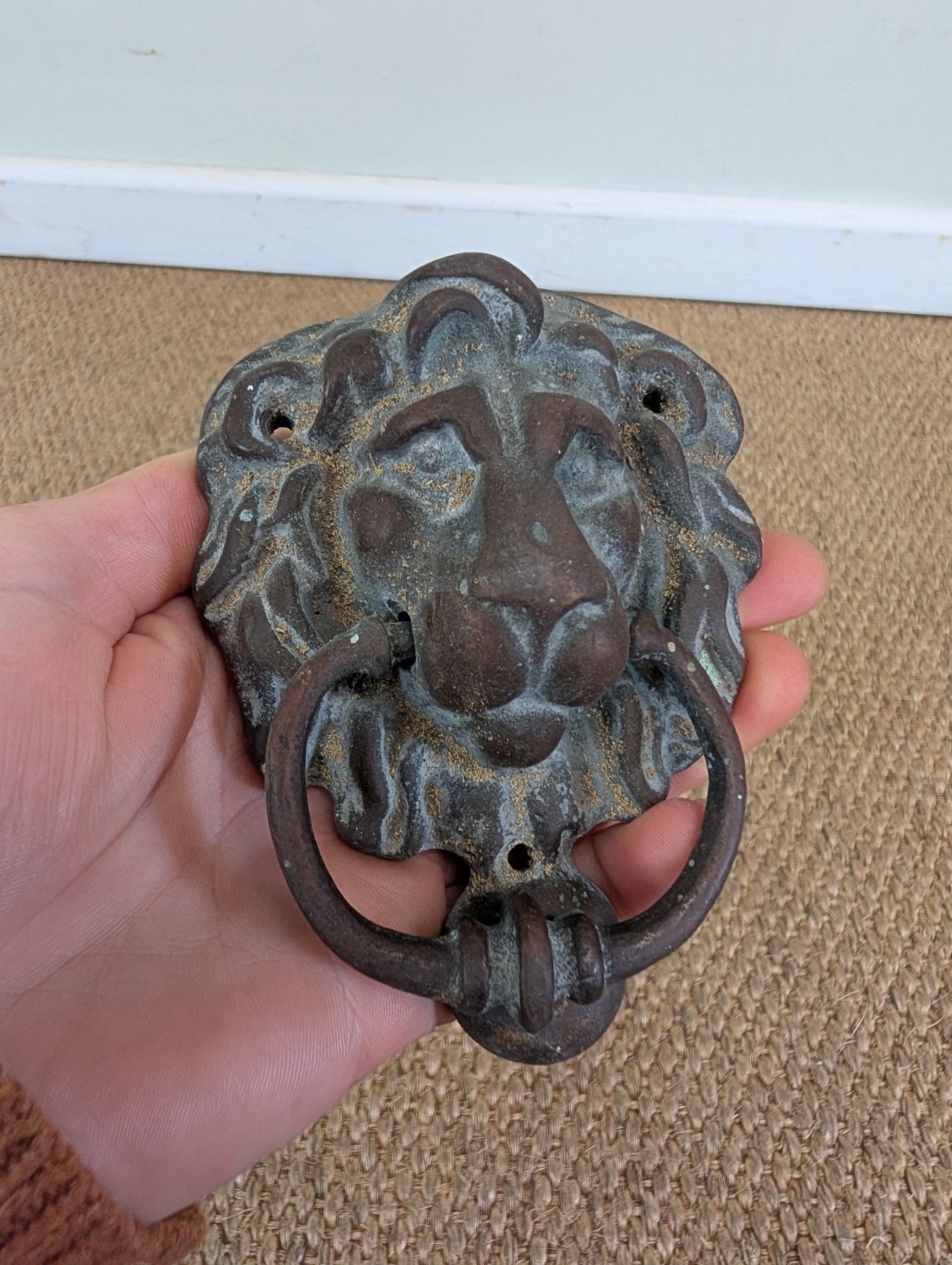 Original Antique Vintage Brass Or Bronze Lion Head Door Knocker