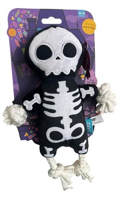BARK Howl-O-Ween Nylon Plush Skeleton Squeaky Rope Toy XS-Medium