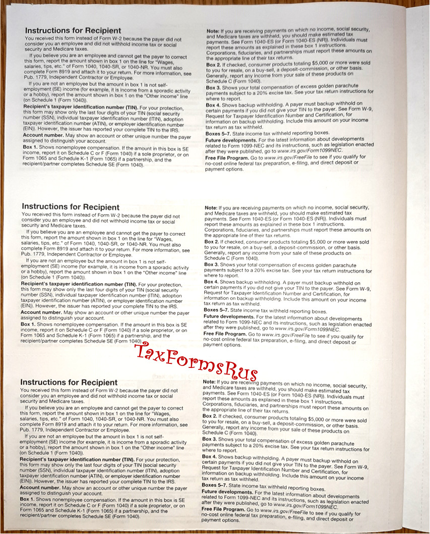 2025 IRS TAX FORM KIT: 1099-NEC for 6 recipients+envelopes+(1)1096 NONcarbonless