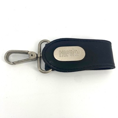 Vtg Hugo Boss Black Vegan Leather Key Fob Clip Keychain Holder Accessory Mens