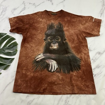 The Mountain Mens Vintage 90s Graphic Tee Size L Brown Baby Chimp Monkey Zoo