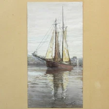 C.H. Dunbar RA Boothbay Harbor Maine Sailboat WC Gouache Painting
