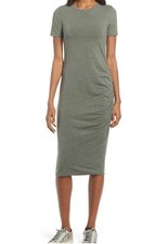 Nordstrom Treasure & Bond-Side Ruched Body-Con Dress XS Green Beetle Heather(JL)