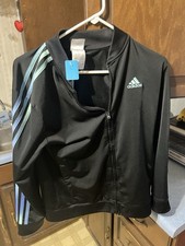 Adidas Black Zip up Jacket With Blue Three Stripes Size L