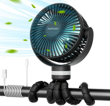 8000Mah Mini Stroller Fan Long Battery 4Speed 360 Rotate LED Light Rechargeable