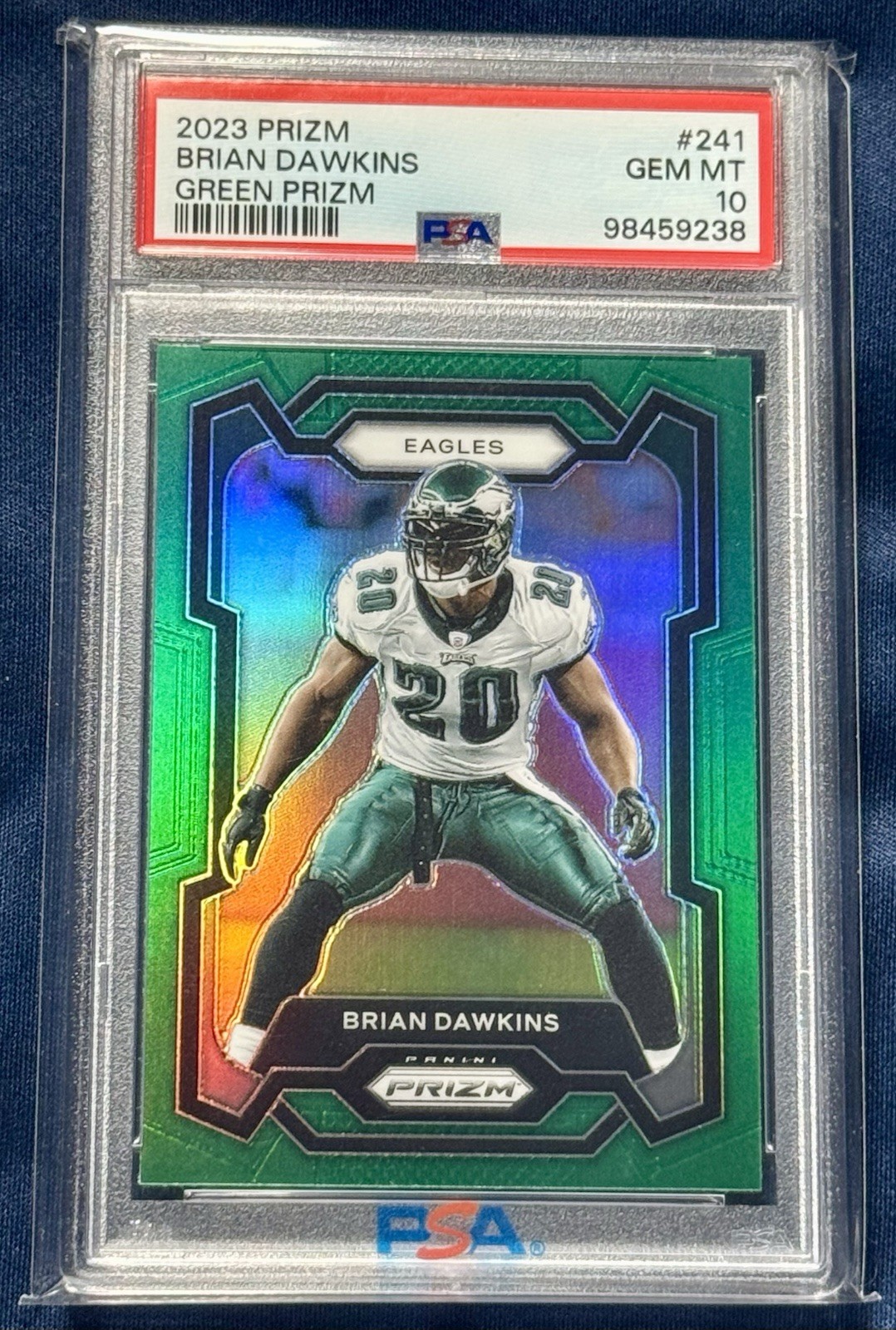 2023 Panini Prizm Brian Dawkins #241 Green Prizm Holo Refractor PSA 10 GEM MINT