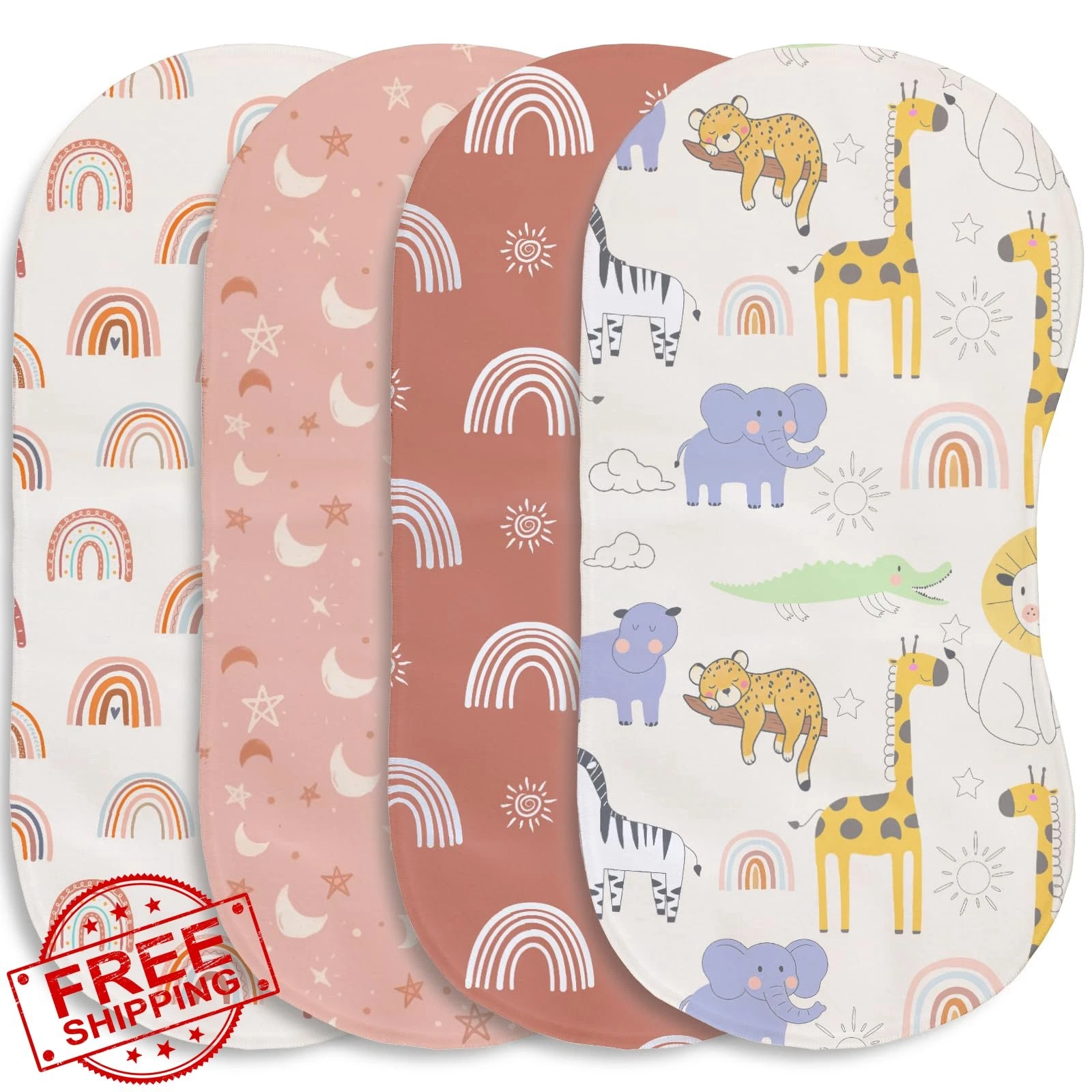 Spriggenix Burp Cloths 4 Pack Rainbow Animals
