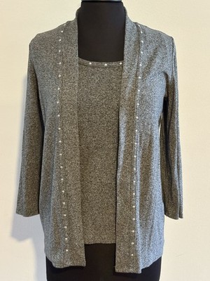 Rafaella Women s 2 Piece Set Jacket Tank Gray Studded Size Small 