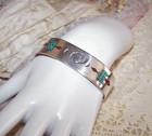 NATIVE AMERICAN Sterling Silver Turquoise/Coral Inlay Thunderbird Cuff Bracelet — photo 3