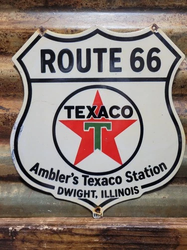VINTAGE TEXACO PORCELAIN SIGN OLD 1952 ROUTE 66 AMBLER GAS STATION CAR MOTOR OIL