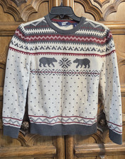Lands' End 100 Cotton Fair Isle Sweater Pullover M 10-12 Crewneck