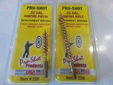 2- Pro-Shot Bore Brush Bronz Bristles Brass Core for .22 cal Pistol & Rifle  F-1