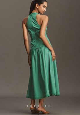 ANTHROPOLOGIE Maeve Green Halter V-Neck Drop Waist Midi Dress XS Christmas!  | eBay