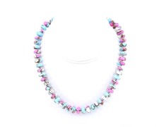 Kingman Turquoise Necklace, 10mm Pink White Blue Rondelle Beads, Women's Choker