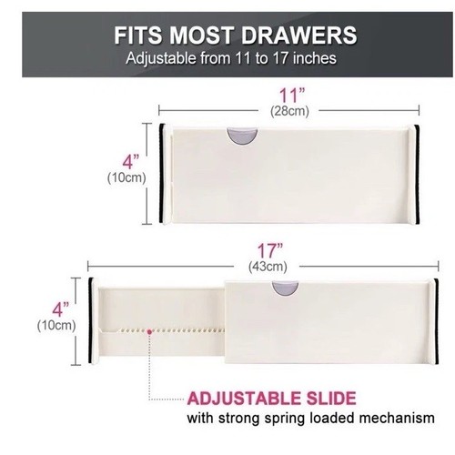 Adjustable Deep Drawer Divider, 4" Tall, Expand 11-17", 5 Pack, NonSlip