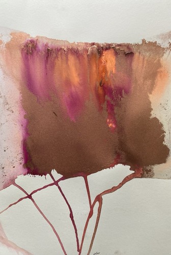 Abstract Mixed Media Ink Watercolor Painting on 12 X 18” Paper Contemporary