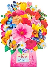 Mother  s Day Greeting Card 3D Pop-Up Red Flowers  Blue Butterflies