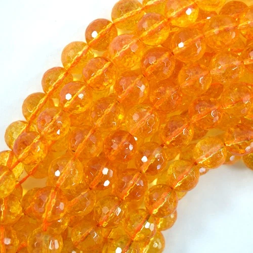 Faceted Yellow Citrine Round Beads Gemstone 15'' Strand 4mm 6mm 8mm 10mm 12mm S1