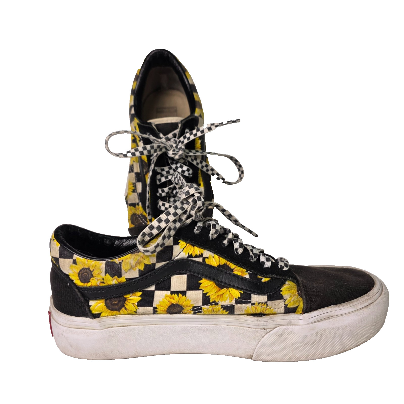 Vans Old Skool Sneakers Black White Checkerboard Sunflower Canvas Shoes M5.5/W7