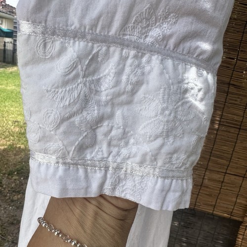 Embroidered Maxi Tiered A-Line L Sleeve Linen Blend Dress in White Size M - Picture 12 of 19