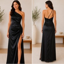 NWT Lulus Dress Large Black One Shoulder Satin Formal Evening Gown Red Carpet