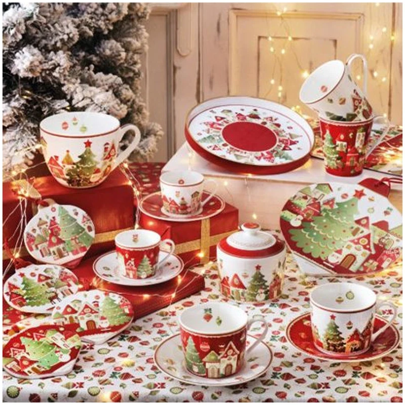 Tazza Colazione Natale 500 ml BRANDANI Villaggio in Festa Porcellana Bone China, fotografia 2 di 9