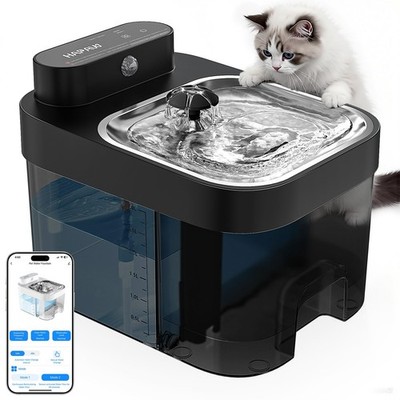 Cat Water Fountain Wireless 101oz 3L App Control 2.4G Wi Fi P002 Black HAPAW
