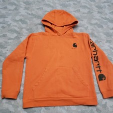 Carhartt Sweatshirt Youth XL Orange Pullover Hooded Pockets Workwear