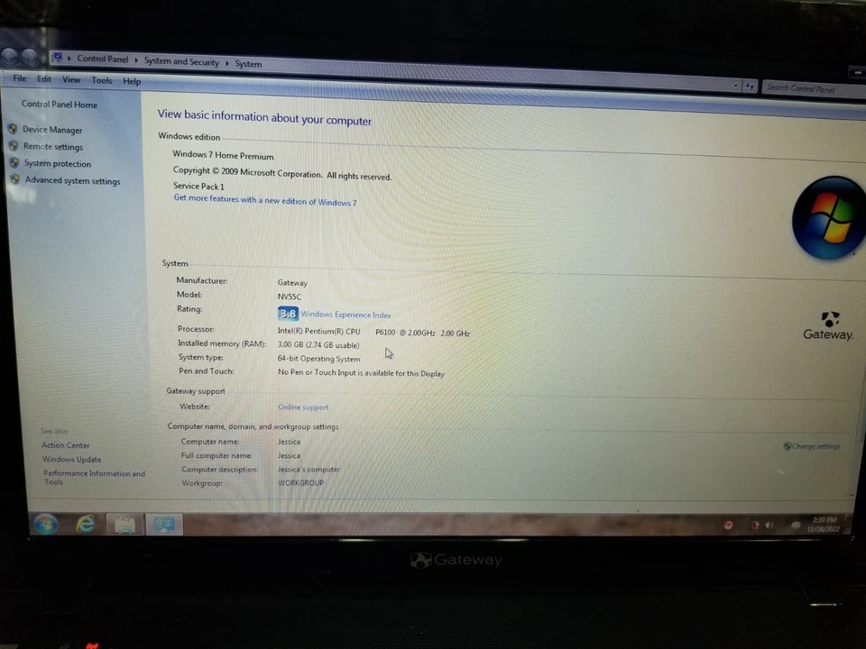 Portátil Gateway NV55C NV55C03U Intel Pentium P6100 2,0 GHz 4 GB de RAM genuino Win 7 Foto 2 de 4