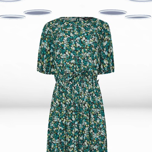 Ex M&Co Women's Short Sleeve Tie Detail Midi Dress in Green Floral (Defect) - Picture 4 of 6