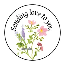 30 FLORAL SENDING LOVE TO YOU ENVELOPE SEALS LABELS STICKERS 1.5" ROUND FLOWERS